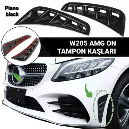 Mercedes C Serisi W205 (2018 Ve Sonrası) Makyajlı Kasa AMG Uyumlu Ön Kaşlar (Parlak Siyah)