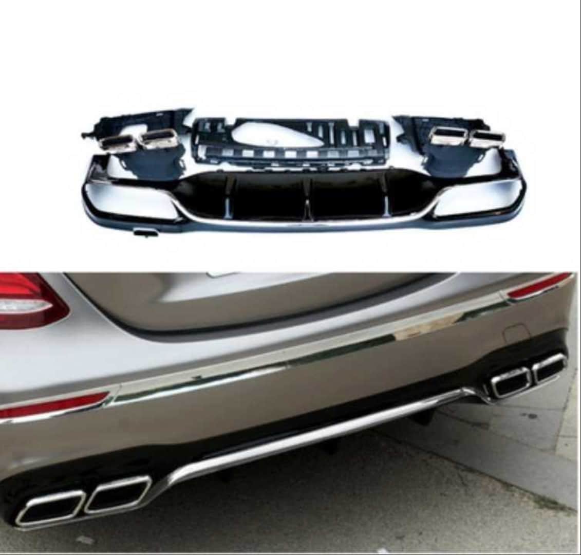 W213 E SERISI IÇIN E63 SILVER DIFUZOR & EGZOZ SETI (NORMAL SEDAN) 2017+ & SILVER EGZOZ ILE