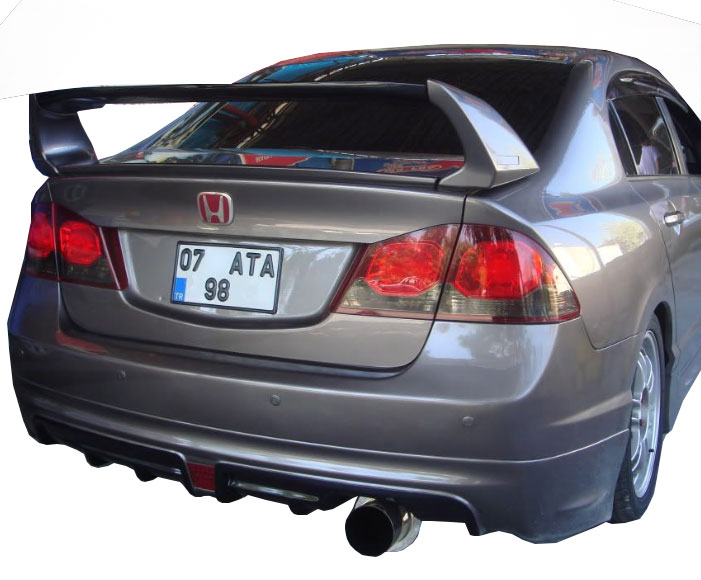 Honda Civic FD6 (2006-2011) Mugen RR Tek Çıkış Arka Tampon Eki - Difüzör (Plastik)